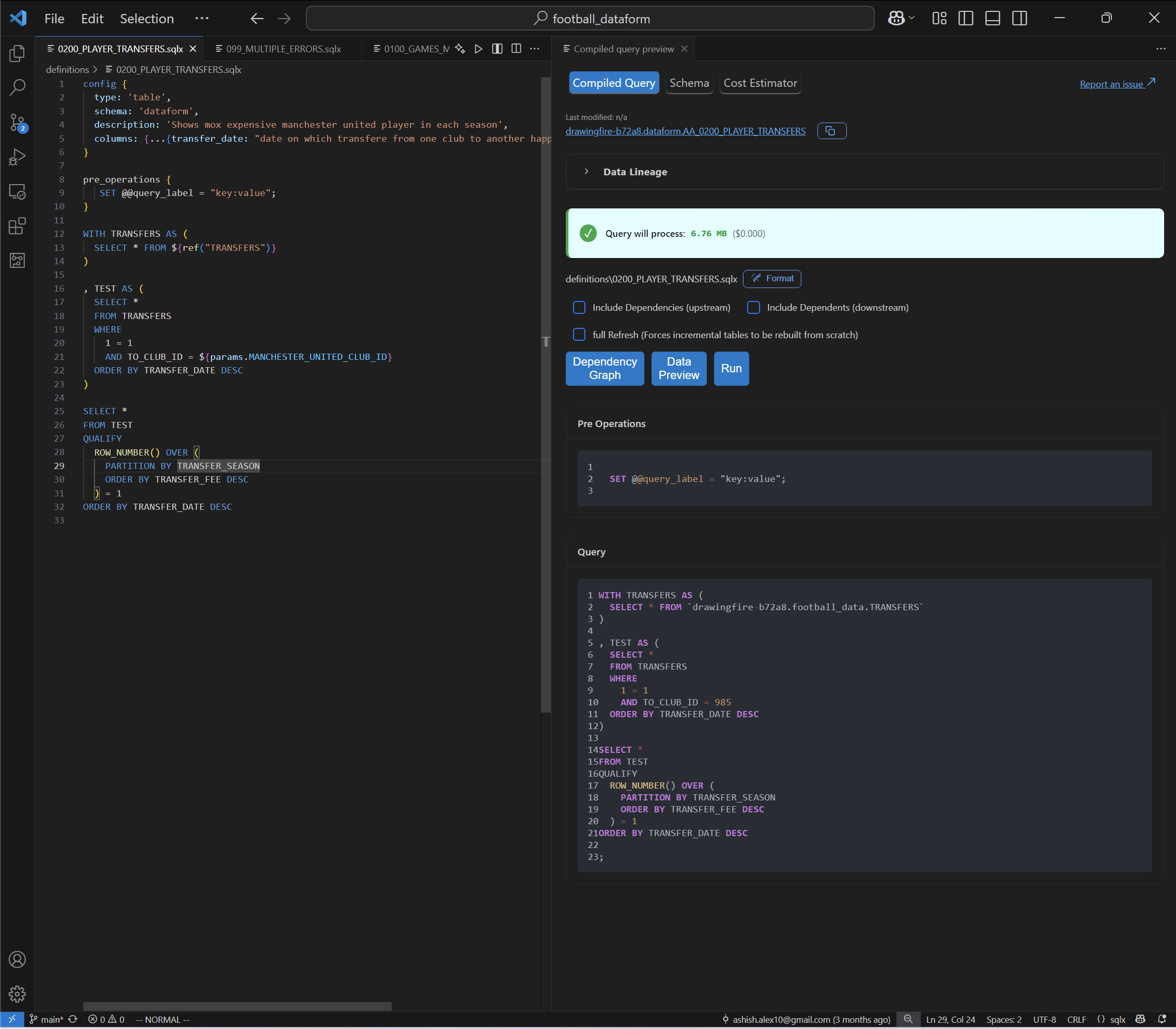 Compiled Query & Dry run stats demonstration